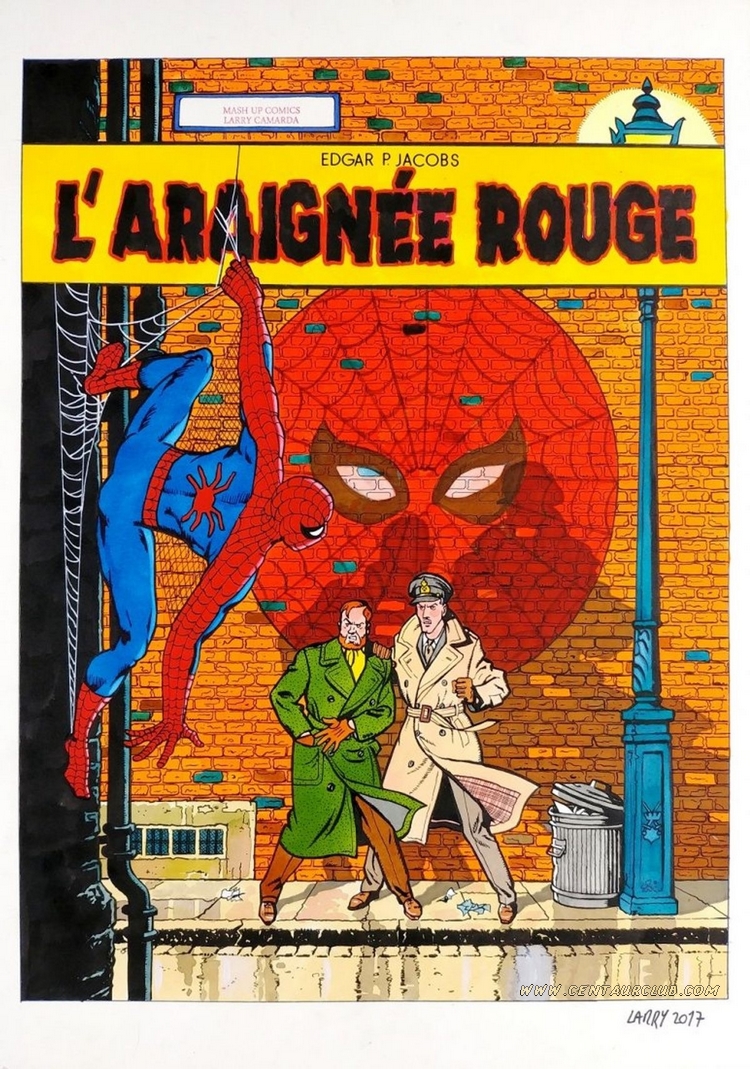 L'araignée rouge par Larry Camarda hommage à la couverture de Blake et Mortimer "La marque jaune". centaurclub