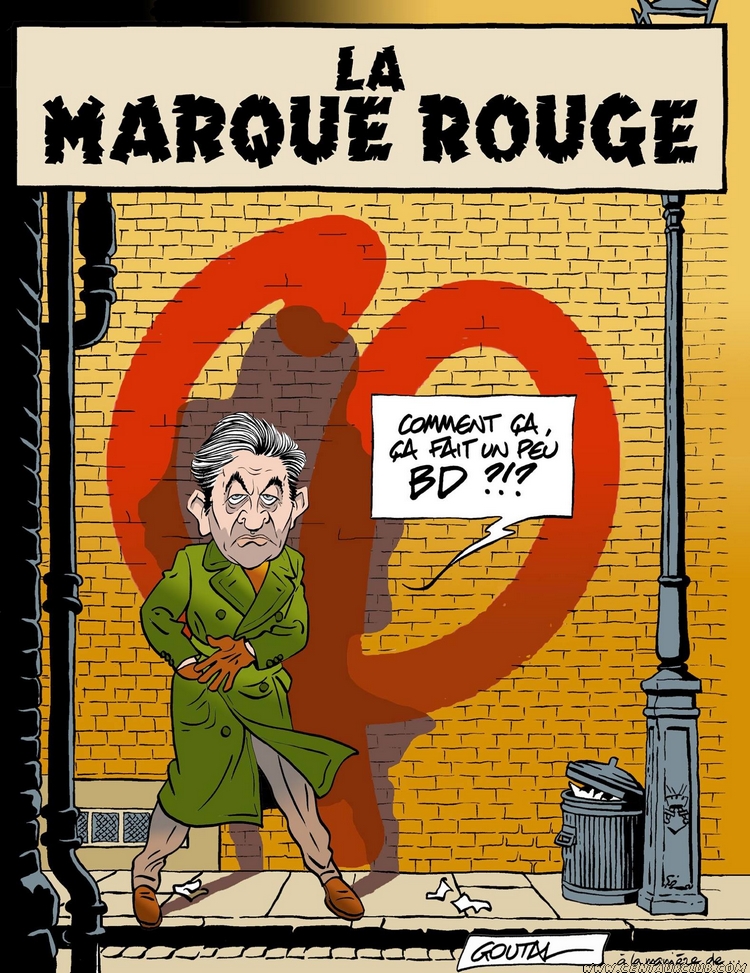 Détournement de la couverture de la Marque jaune par Alain Goutal, avec mélenchon à la place de Blake et Mortimer. centaurclub