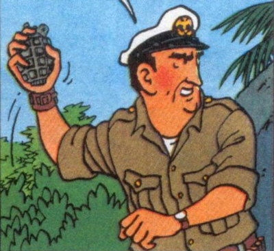 Allan lance une grenade (p.40) - Copyright © Hergé / Moulinsart